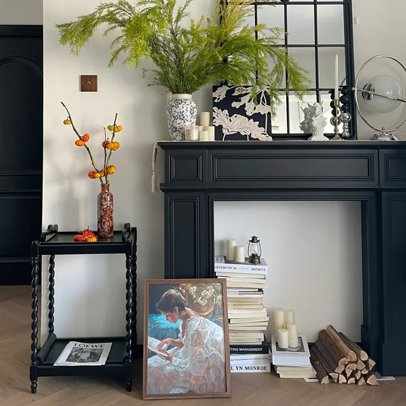 法式复古实木壁炉柜白色装饰架婚礼摆架客厅展示架民宿玄关隔断台
