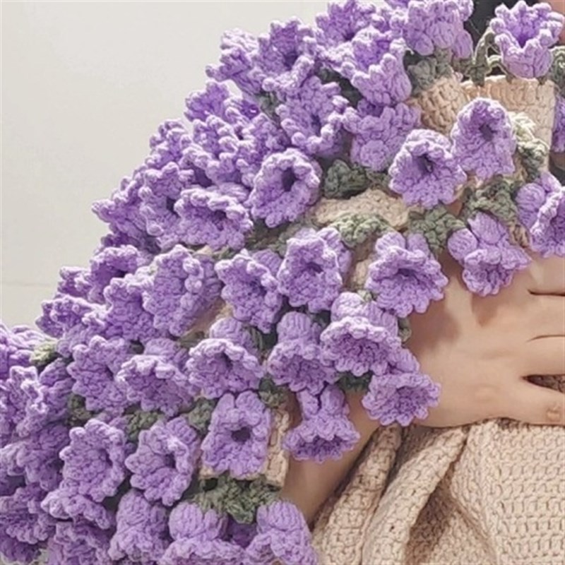 玫瑰花束毯子手工编织diy材料包毛线团钩织花朵毛毯铃兰花毯成品