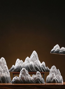 中式禅意假山摆件陶瓷水族鱼缸造景客厅玄关沙盘枯山水微景观装饰