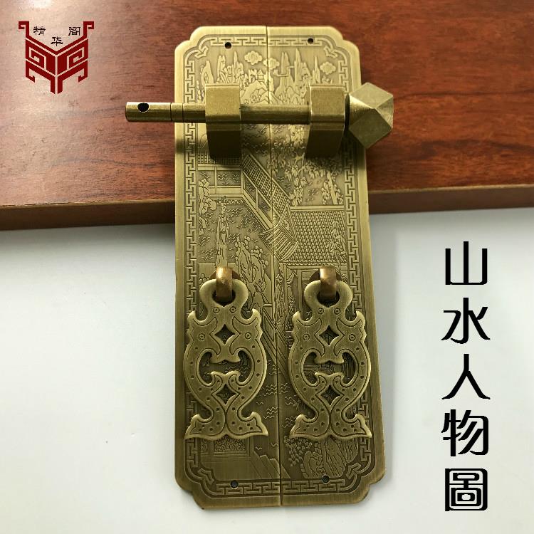 山水人物门条刻花拉手衣柜门直条中式仿古明清家具配件复古铜把手