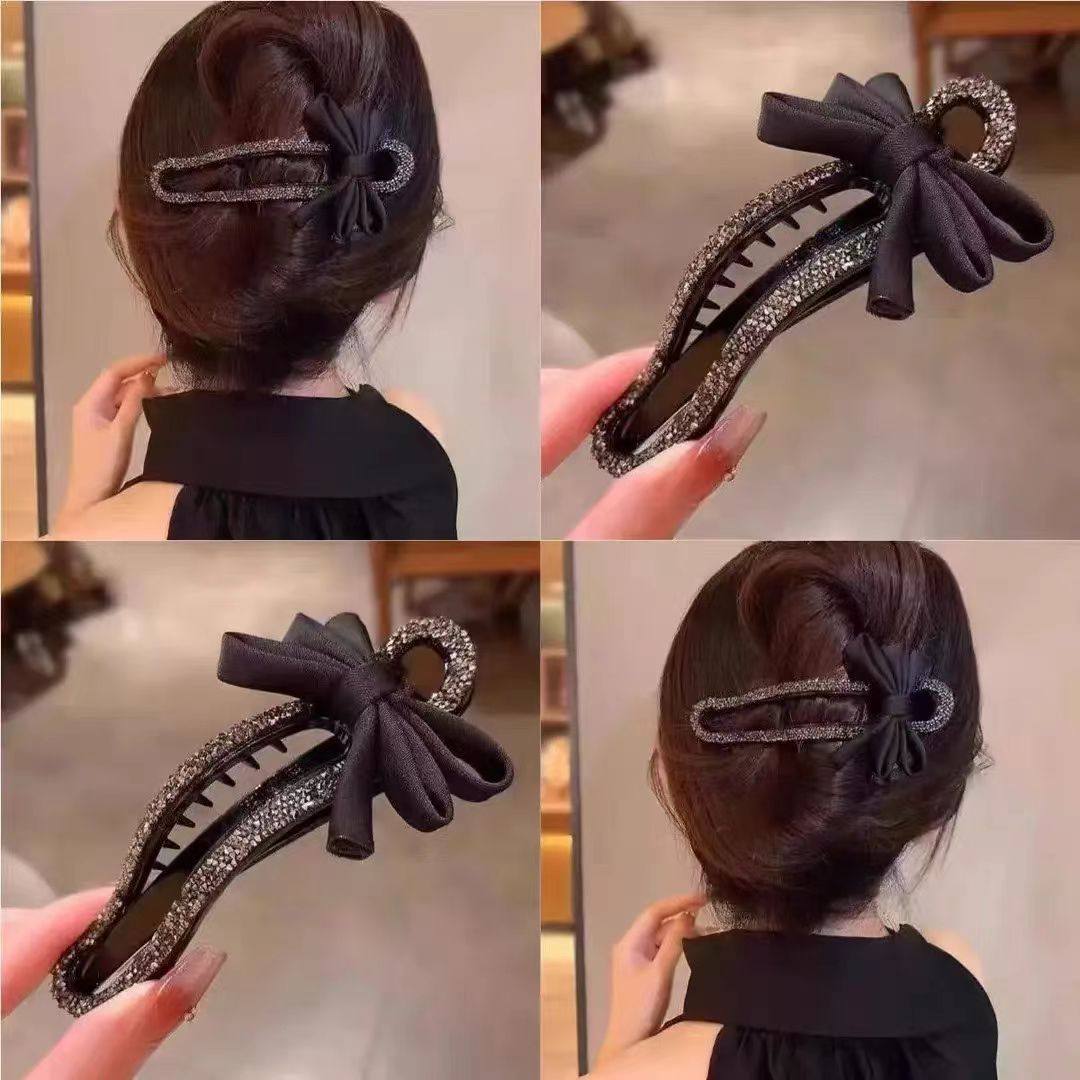 气质碎钻蝴蝶结发卡抓夹女后脑勺懒人盘发神器鸭嘴夹一字夹子头饰