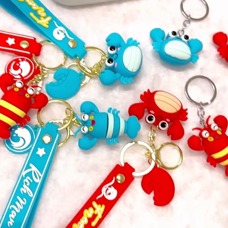 新款小龙虾钥匙扣爆款小螃蟹pvc软胶钥匙挂件卡通公仔包挂饰礼品