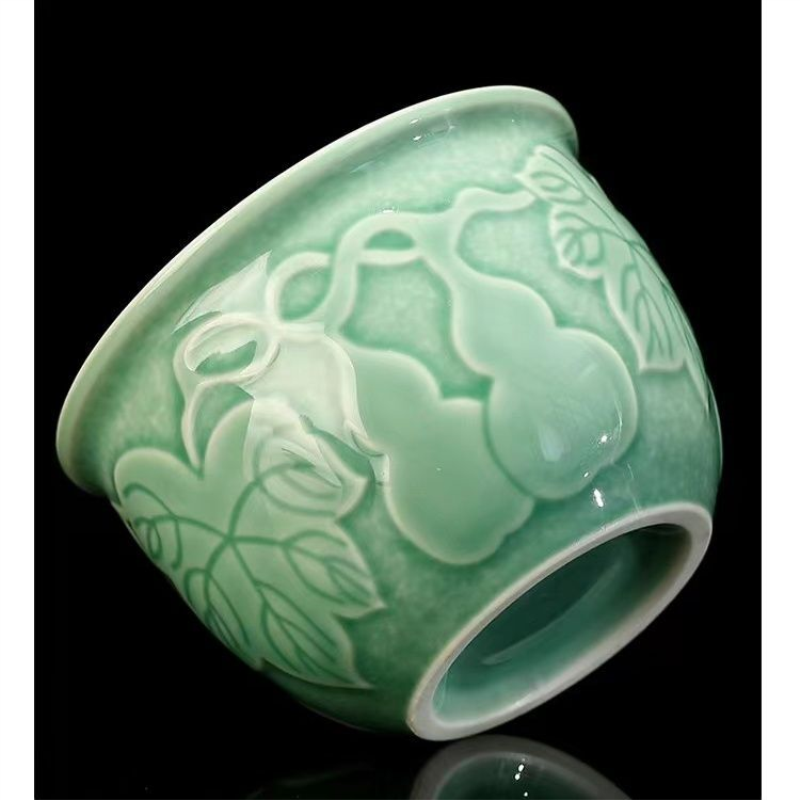 青瓷缸杯葫芦陶瓷主人杯单杯茶具茶杯大号主人杯品茗杯功夫茶具