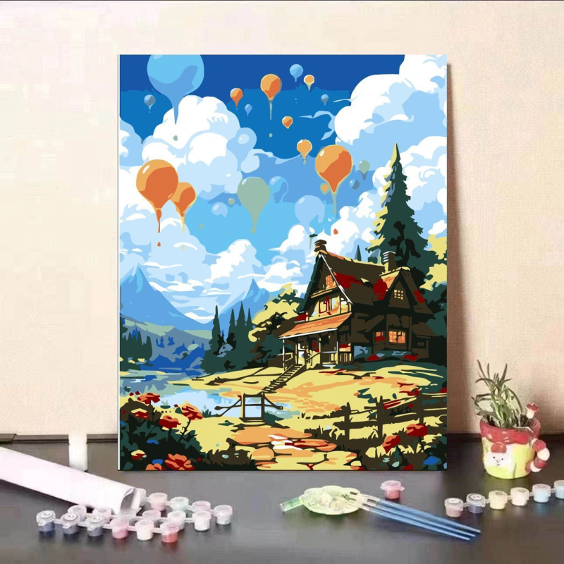 气球梦幻小屋数字油画diy手工填色治愈解压高颜值客厅装饰画送礼