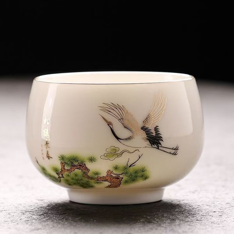 简约羊脂玉品茗杯高档主人杯单人茶杯中式家用个人功夫茶具茶杯