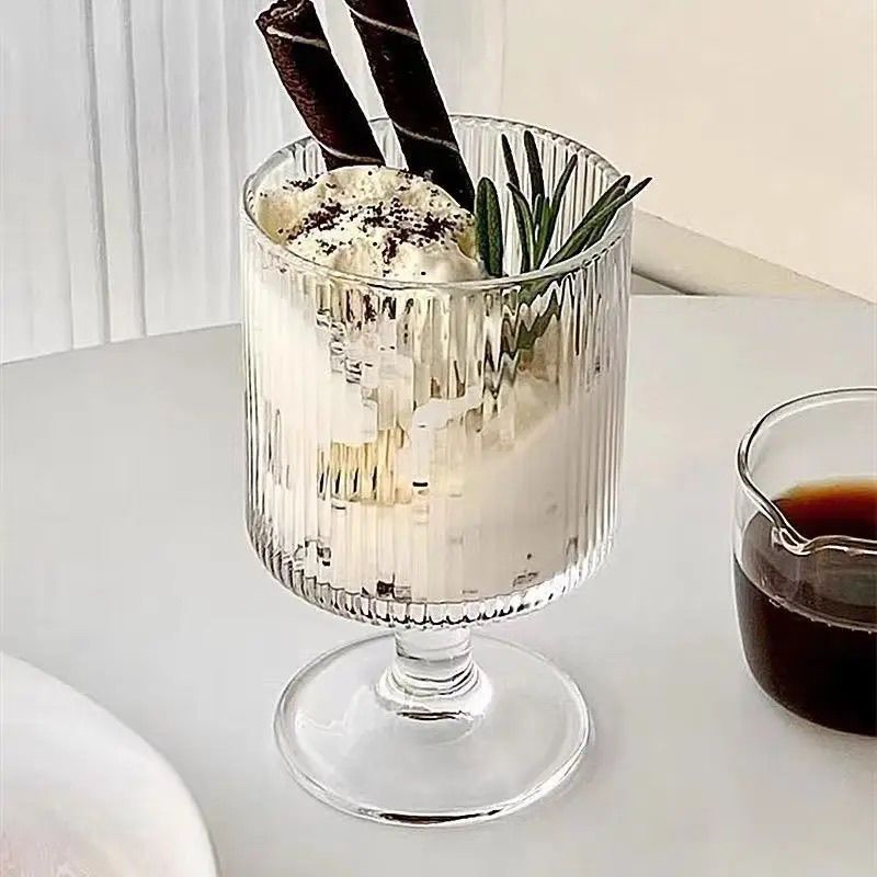 复古条纹咖啡杯带吸管带盖玻璃随手杯夏季冰美式拿铁杯喝水杯子
