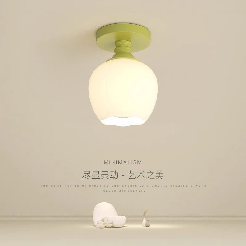 入门家用走廊过道吸顶灯简约奶油艺术风铃兰花玄关阳台吸顶灯
