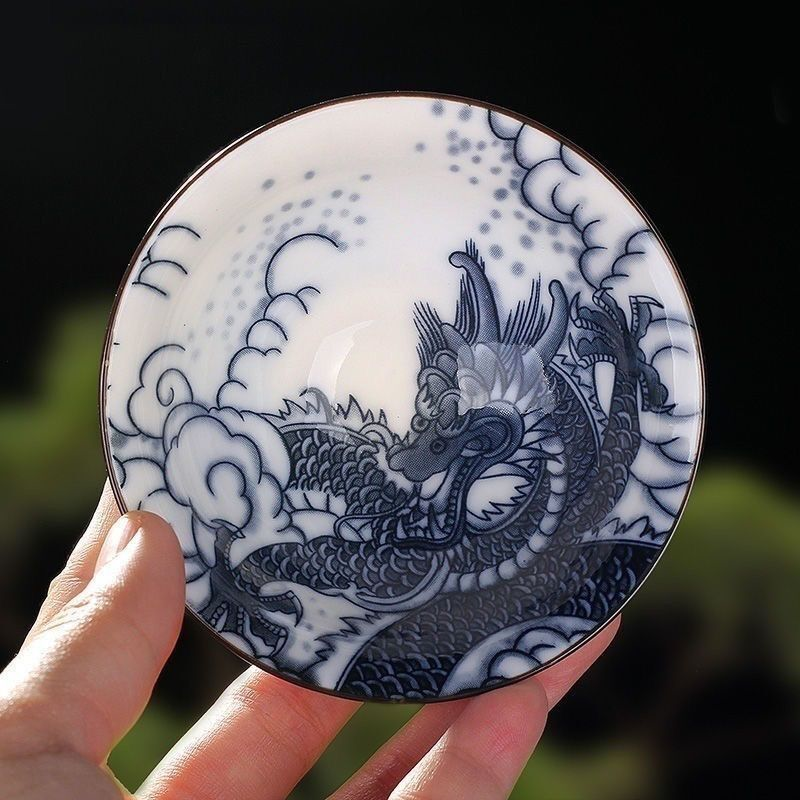 高档仿古青花龙纹茶盏家用无盖陶瓷斗笠茶杯个人专用品茗杯主人杯