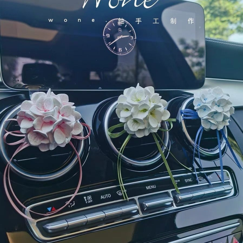 车载香水香薰唯美绣球花汽车空调出风口装饰品扩香石香氛礼物淡香