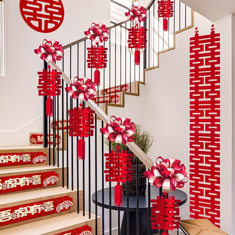 楼梯扶手结婚装饰婚房布置拉花套装气球栏杆护栏扶梯婚礼用品大全