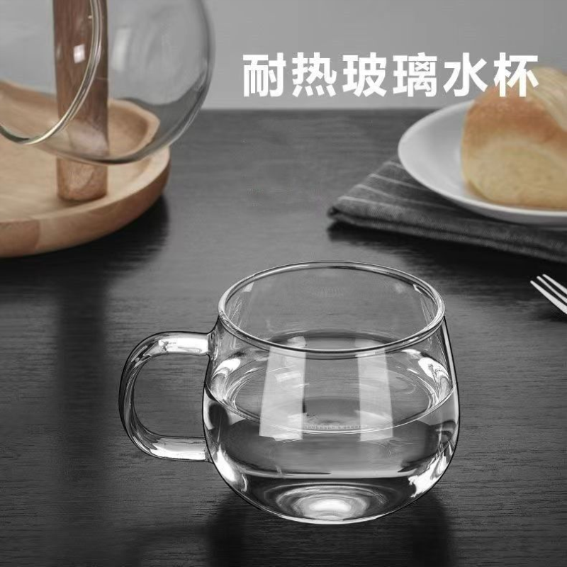新款家用耐热玻璃杯果汁杯花茶杯带把办公室水杯早餐杯透明杯子