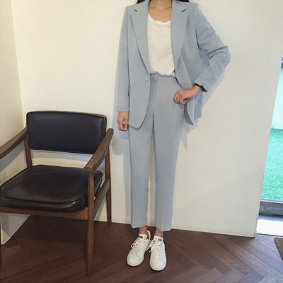 2021春秋新款小西装套装女百搭一粒扣西服外套小脚裤两件套潮