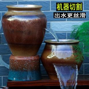 复古流水瀑布增氧循环过滤罐古法缸低吸水泵老罐子旧坛子养鱼瀑布