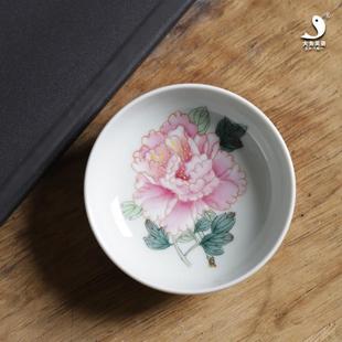 珐琅牡丹普洱杯 大鱼美器 景德镇手工陶瓷茶具主人杯手绘茶杯茶碗