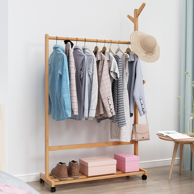 落地衣帽架简约现代移动挂衣架卧室简易置物多功能家用收纳衣架子