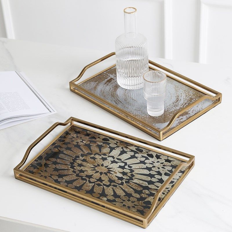 欧式轻奢玻璃收纳托盘果盘长方形茶盘高级感装饰盘家用水杯置物盘,餐饮具,盘,淘宝优惠券,粉丝福利购,淘宝优惠卷