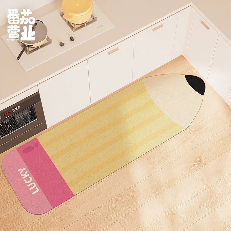 家用厨房地垫卡通创意吸水吸油防滑皮革脚垫免洗可擦地毯长条门垫
