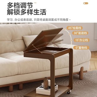 实木小茶几客厅家用沙发边几柜可移动C型方桌子带轮迷你角几茶桌