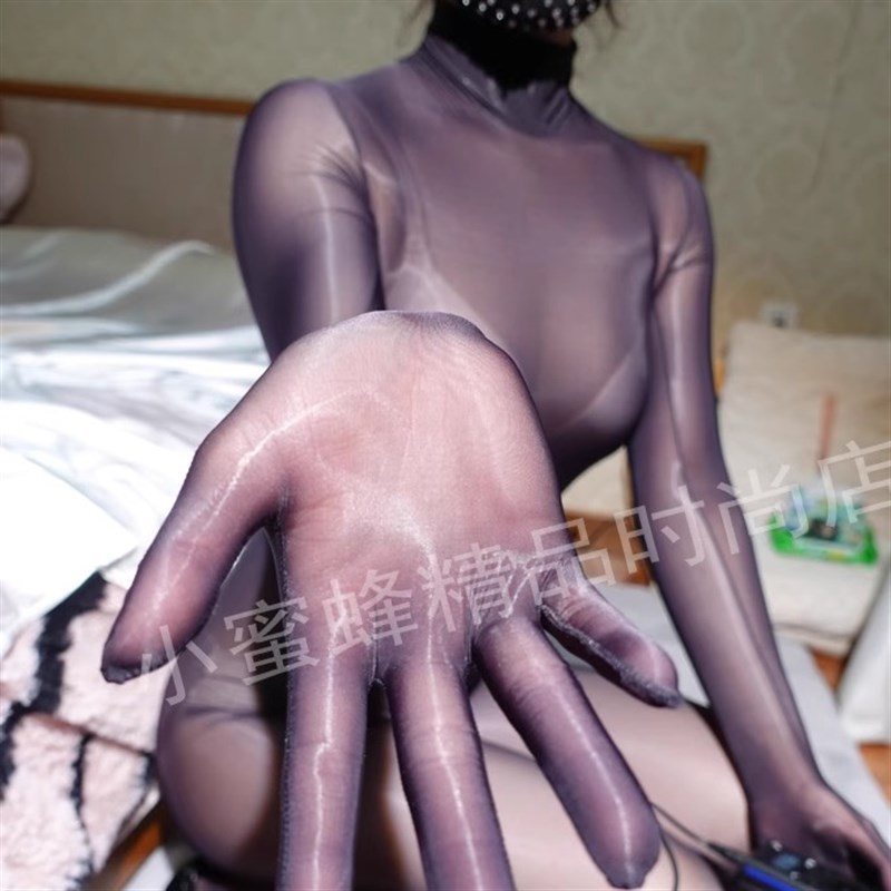 拉链高领弹力丝光高光亮泽油亮连体衣分手指灵敏手套丝袜连体超薄