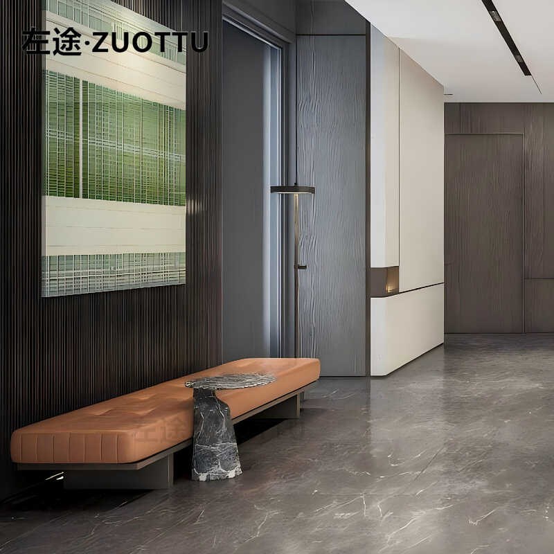 意式轻奢实木售楼处架空层观景休闲玄关长条凳酒店大堂花卉沙发凳