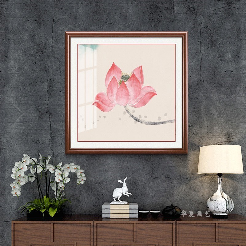 禅意荷花装饰画新中式入户玄关挂画镇宅招财画餐厅走廊过道墙壁画图片