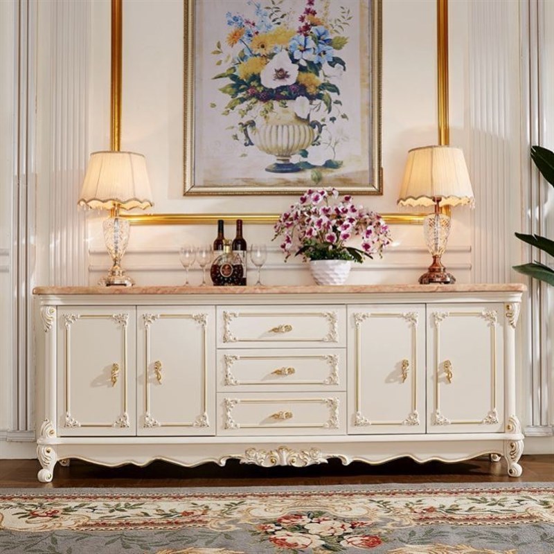 欧式大理石餐边柜客厅隔断柜储物柜实木茶水柜碗柜间厅玄关柜简约