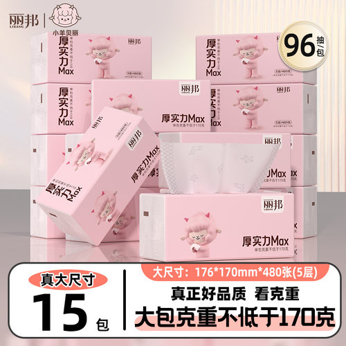 丽邦96抽480张实惠装家用抽纸