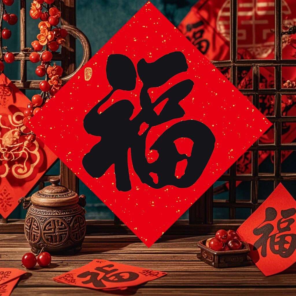 2026福字门贴马年窗花过年春节新年用品斗方黑字福帖书法对联装饰