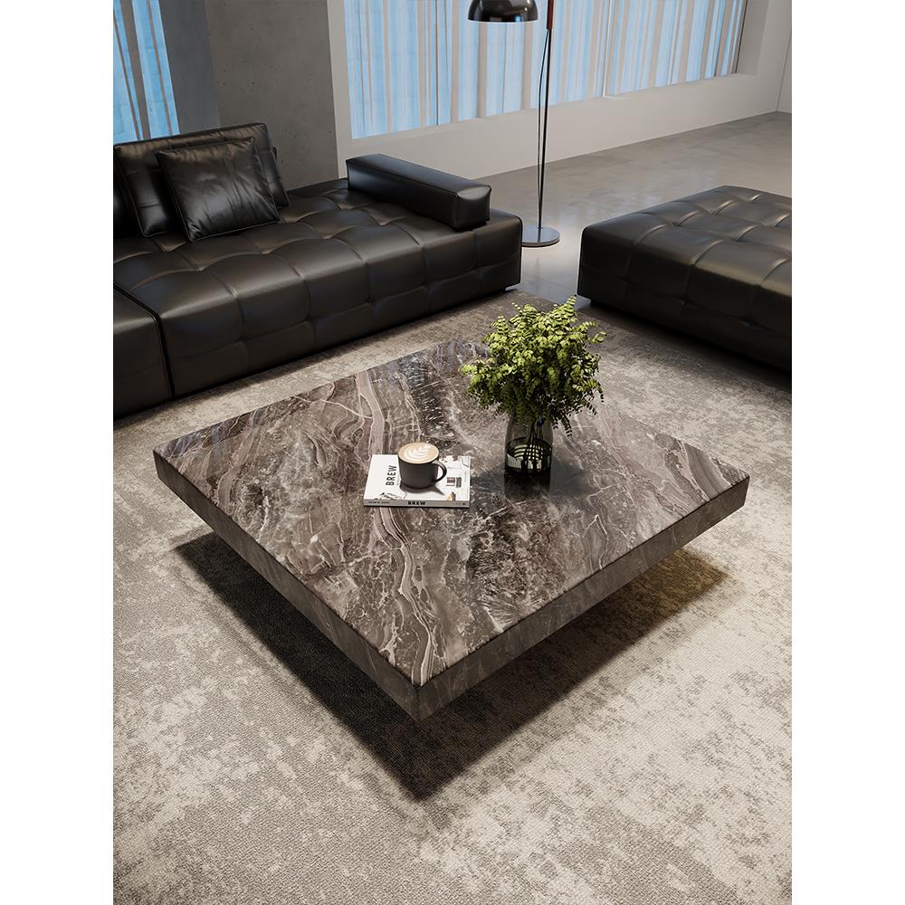 意式极简威尼斯棕岩板茶几轻奢高级感客厅家用正方形小户型设计师