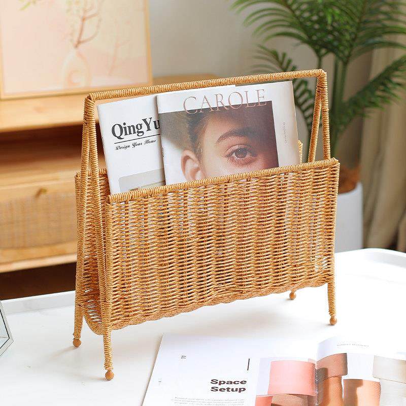 仿藤编织餐厅书报架落地储物架子家用杂志收纳架报纸报刊置物架,收纳整理,整理架/置物架/收纳架,淘宝优惠券,粉丝福利购,淘宝优惠卷