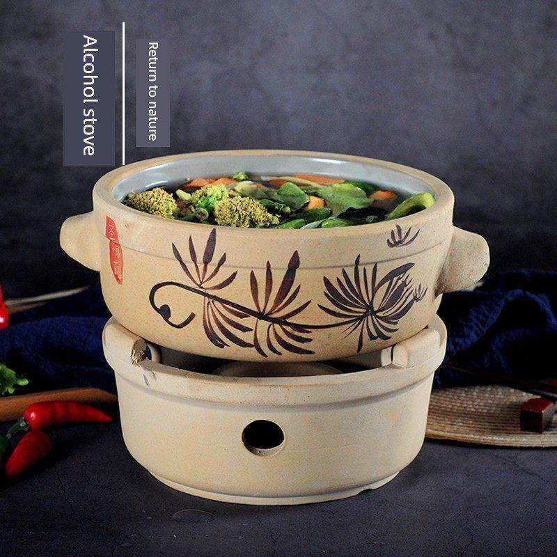 酒精炉学生宿舍小火锅陶瓷户外家庭餐厅烧烤炉浅锅不粘锅砂锅