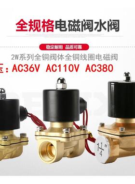 全铜常闭电磁水阀36V气阀110V 380V 2W160-15 2分4分1寸2w-025-08