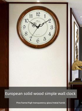 欧式简约实木高档装饰挂钟客厅时尚精美石英时钟卧室家用钟表HW18