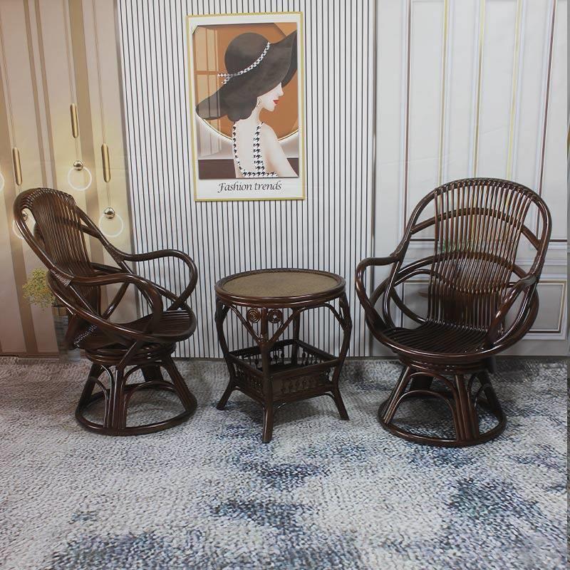 人真藤椅三件套阳台茶桌椅天然藤编椅庭院休闲 转?脑?老椅豪华款