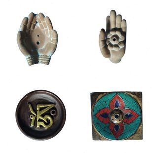 藏香手陶香插莲花尼泊尔香  香座木质粗盘红手工孔棒 香插摆件