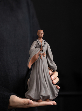 中式禅意小和尚摆件陶瓷人物工x艺礼品摆饰佛系家居客厅书房桌面