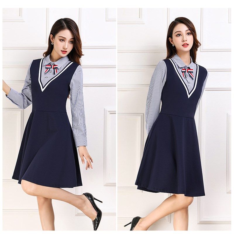 春秋装新品幼师制服职业女装连衣裙幼儿园老师园服英伦风教师工服