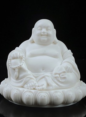 坐莲提珠弥勒车载陶瓷德化白瓷笑佛开心把玩桌面书架礼盒装摆件