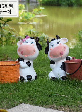 花园庭院小院装饰摆件户s外动物花盆卡通奶牛花缸幼儿园林景观布