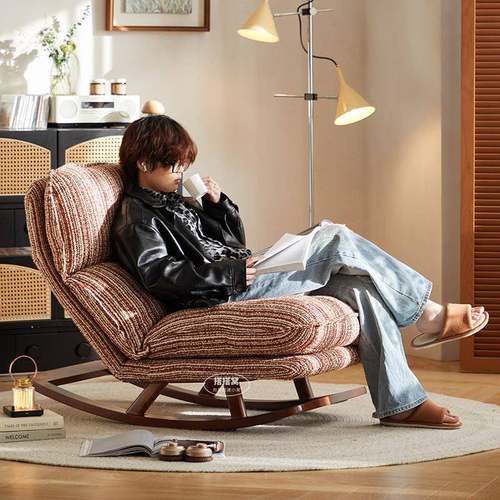 胡桃木摇椅可折叠单人休闲躺椅家用可睡觉懒人沙发2025新款阳台椅