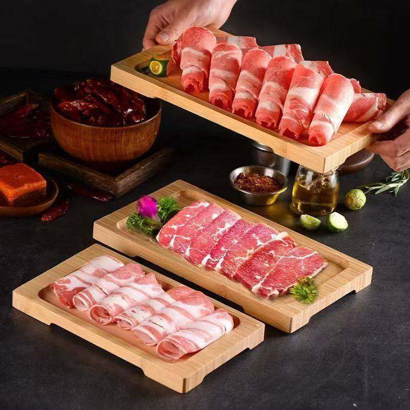 网红创意商业火锅店餐具特色手工切牛羊肉卷碟竹木矩形烧烤盘,餐饮具,盘,淘宝优惠券,粉丝福利购,淘宝优惠卷
