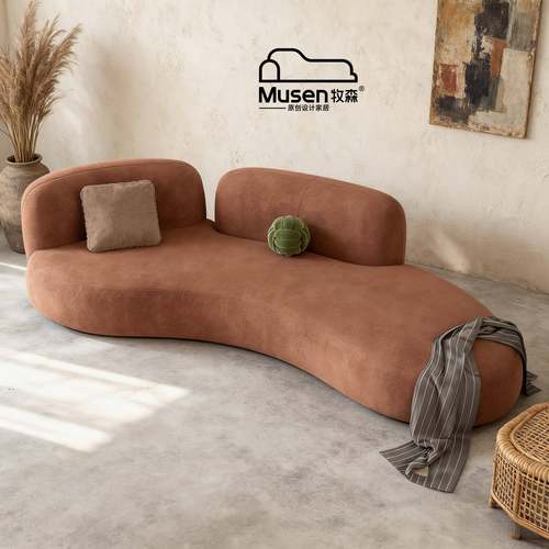 意式极简法式复古家用客厅半弧形沙发美容院服装店酒店休息区沙发