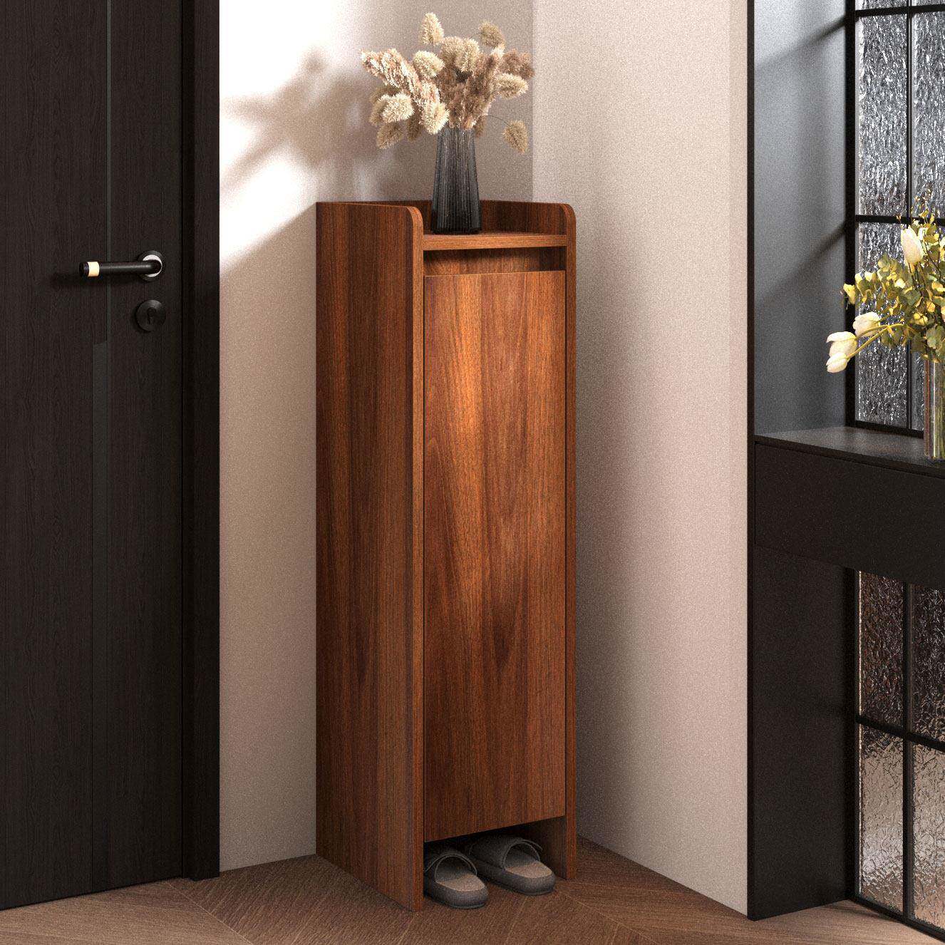 胡桃色小型鞋柜楼道入户超窄单门小尺寸鞋架家用玄关柜大容量收纳