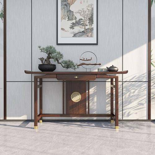 入户正对门玄关桌老榆木条案新中式玄关台玄关柜全实木条案置物台