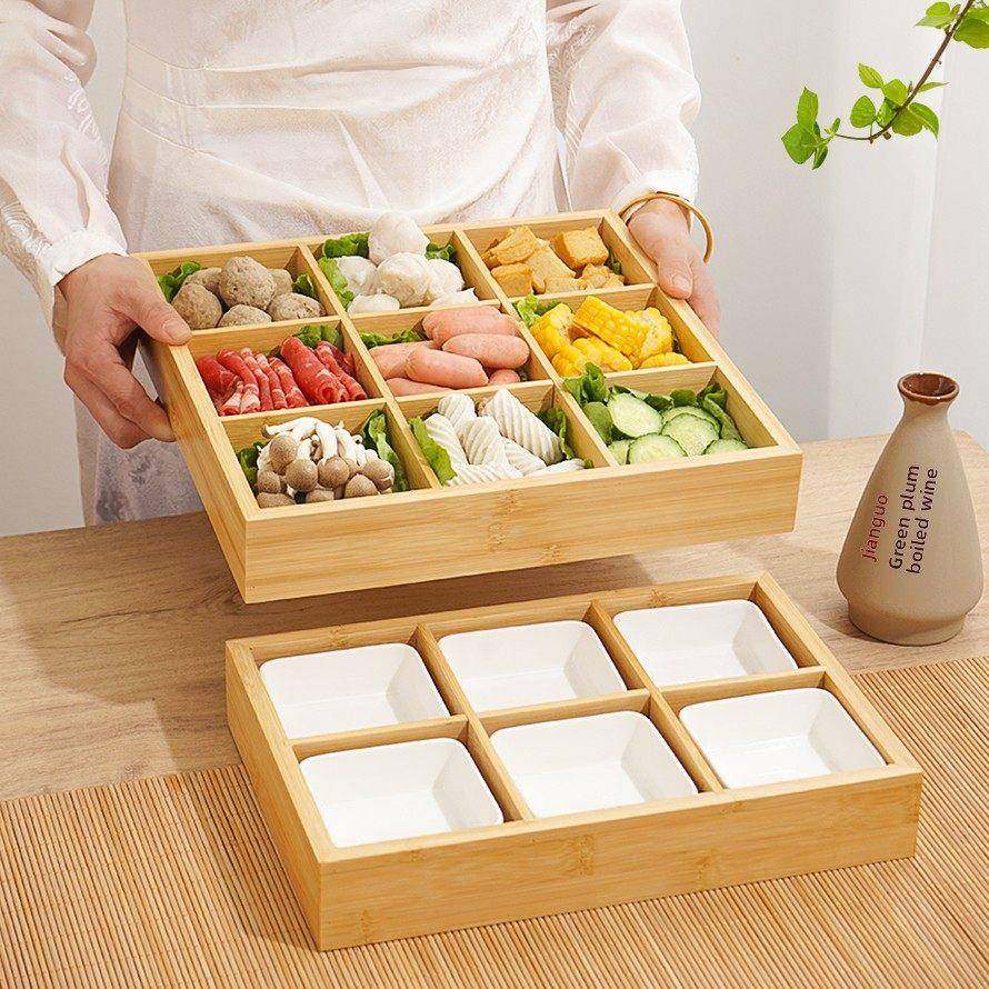 九宫格竹木家用围炉煮茶日式点心烤肉配菜干果零食火锅拼盘分格盘,餐饮具,盘,淘宝优惠券,粉丝福利购,淘宝优惠卷