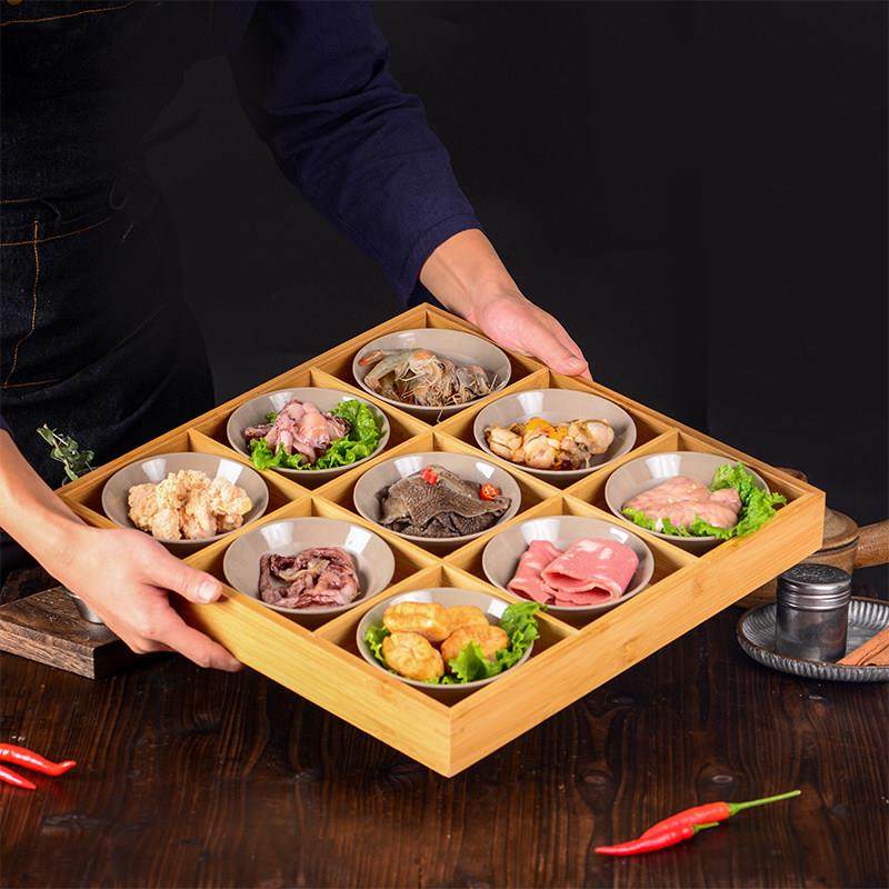 火锅密胺九宫格餐具土碗拼盘创意竹木分格托盘特色摆盘烤肉配菜盘,餐饮具,碗,淘宝优惠券,粉丝福利购,淘宝优惠卷