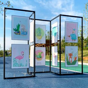 八棱柱画 画展展示架折叠书画 画展板幼儿园书法作品绘画 画展美