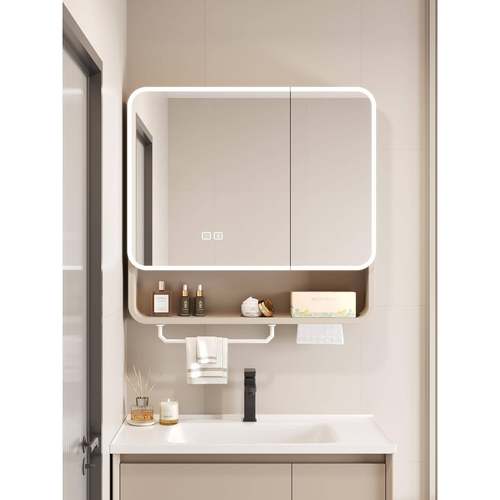 加厚太空铝浴室镜柜卫生间智能美妆镜柜收纳一体置物架单独储物柜