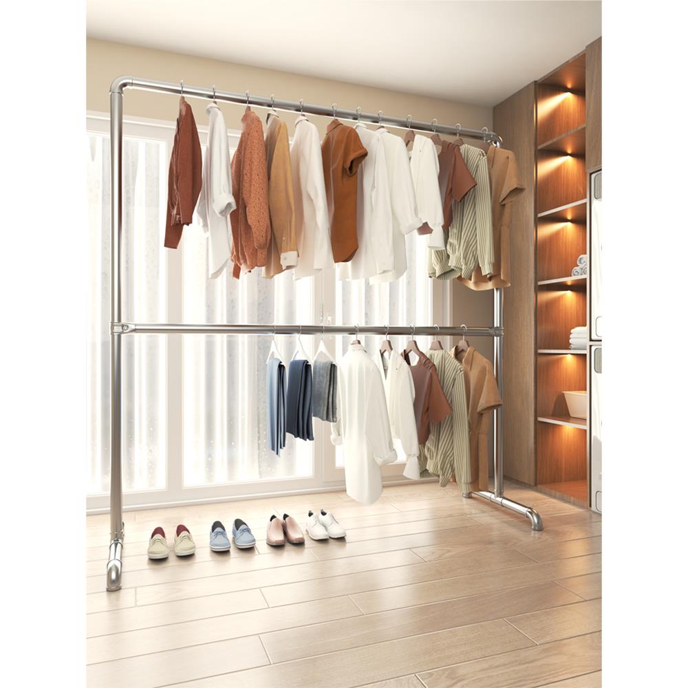 双层款钢管落地晾衣架室内阳台户外防风挂衣架家用水管晒衣服架子