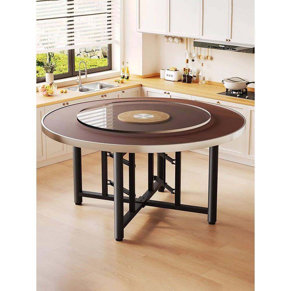 可折叠圆形餐桌加厚桌面家用10人吃饭桌子小户型加旋转圆盘大圆桌
